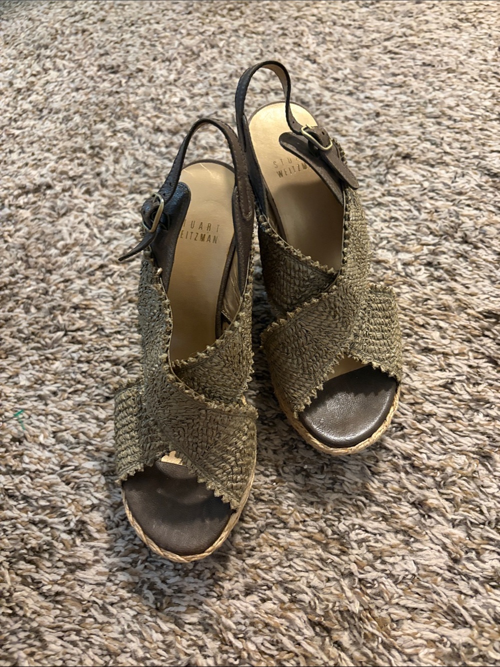 Stuart Weitzman Taupe Woven Slingback Wedges